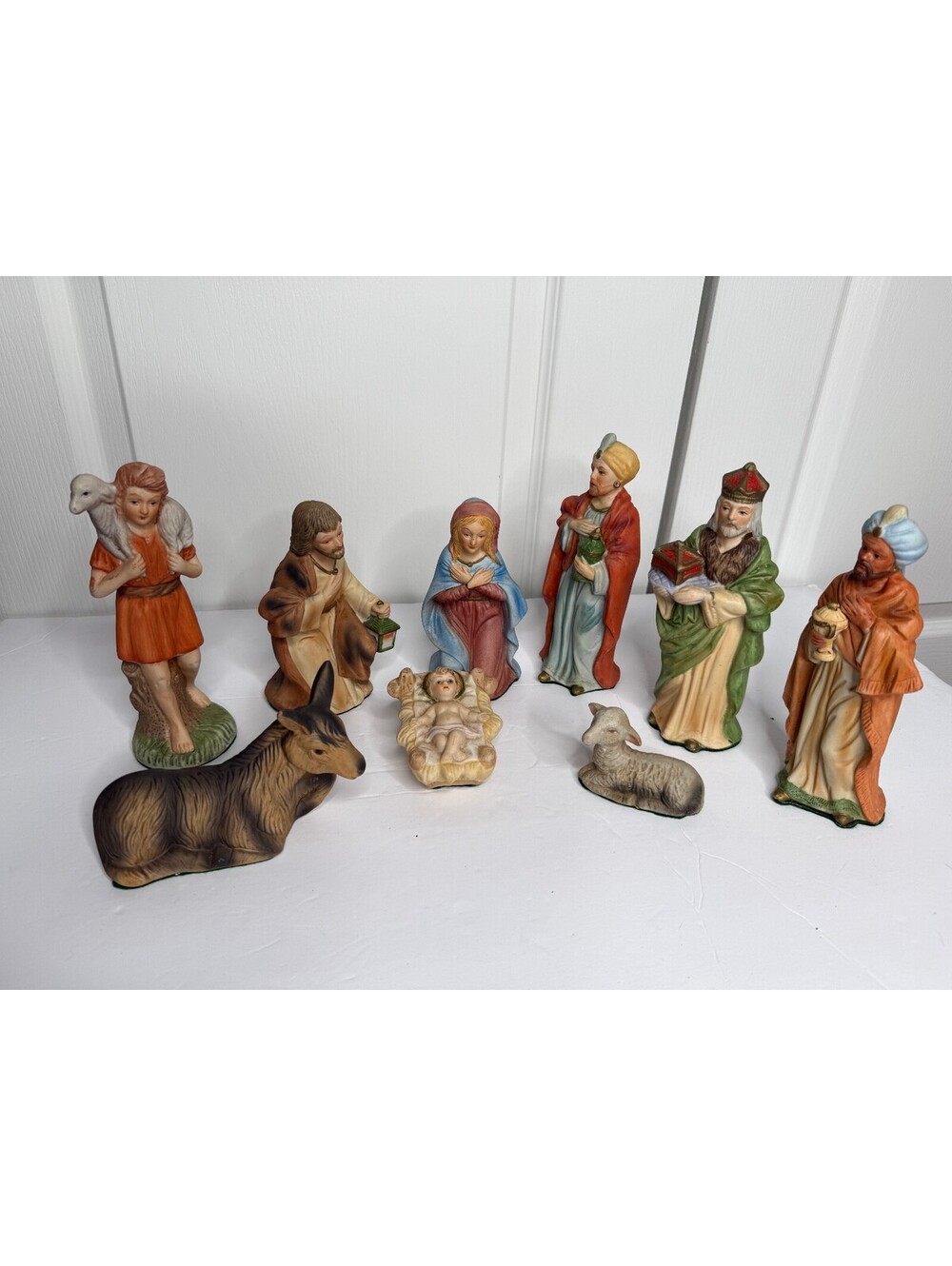 10 Piece Nativity Scene Set Holy Family Wise Men Shepherd Animals 7" Christmas